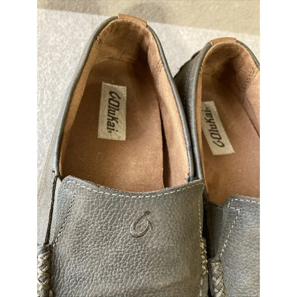 Olukai Akepa Moc Shoes Mens Size 9 Brown Leather Loafers Slip On Comfort Clean